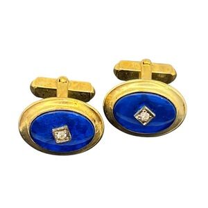 Anson gold tne oval cobalt blue lucite & rhinestone cuff links vintage cufflinks